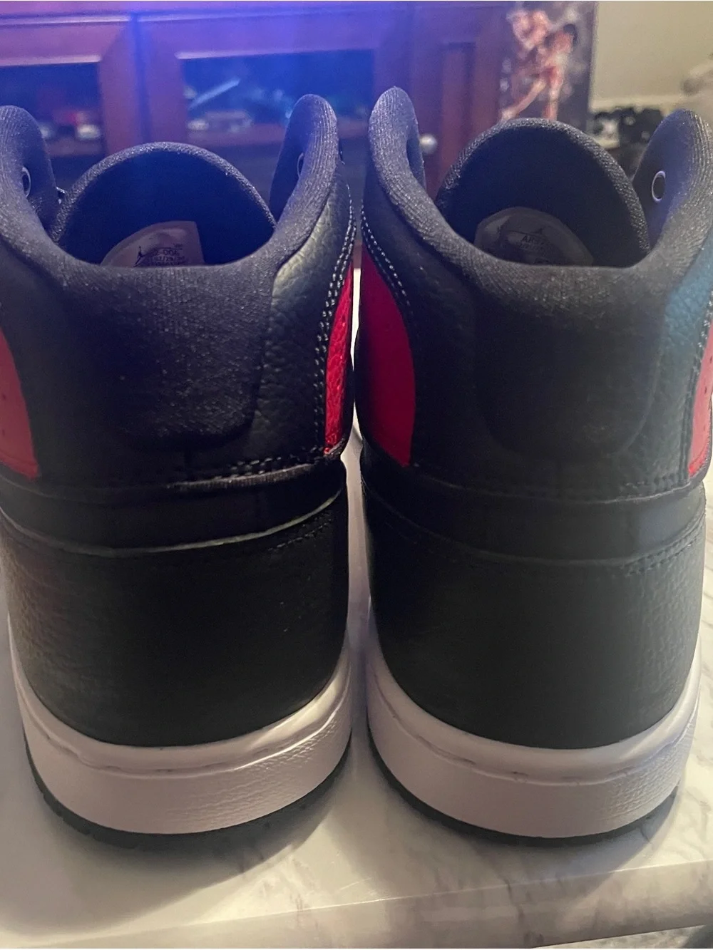 Jordan High-Top Sneakers in Black, Red & White